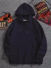 男士抽繩保暖連帽衫 - 藏蓝色 - 查看 1