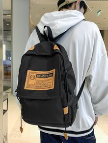 男士字母图案休闲背包，旅行书包，学院，学校万圣节圣诞节冬季圣诞礼物包男士旅行包书包背包 - 黑色 - 查看 2