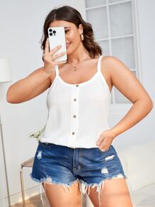 SHEIN EZwear صدرية كامي تفاصيل ازرار مقاس كبير