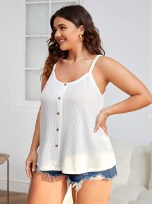 SHEIN EZwear صدرية كامي تفاصيل ازرار مقاس كبير