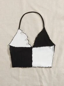 SHEIN EZwear Áo hai dây Lộ Lưng Khối Màu Giải trí - Đen và trắng - Xem 2