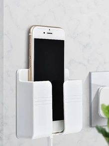 1 pieza estante de carga para teléfono móvil de montaje en pared, caja de almacenamiento de control remoto multifunción creativa blanca, estante de contenedor de cabecera para cargar - Blanco - Ver 4