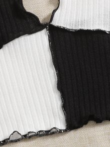 SHEIN EZwear Áo hai dây Lộ Lưng Khối Màu Giải trí - Đen và trắng - Xem 4