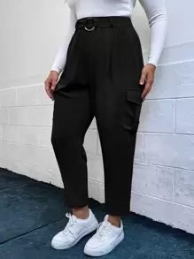 SHEIN EZwear 大碼翻蓋口袋腰帶工裝褲