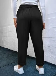 SHEIN EZwear 大碼翻蓋口袋腰帶工裝褲