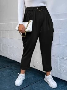 SHEIN EZwear 大碼翻蓋口袋腰帶工裝褲