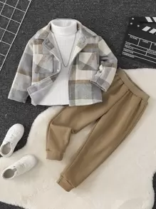 SHEIN Chàng trai trẻ Kẻ sọc Túi Kép Áo khoác & Quần nỉ Không có áo len - Nhiều màu - Xem 1