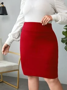 SHEIN Privé Plus High Waist Bodycon Skirt Spring To Summer - Red - View 5