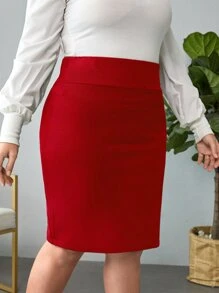 SHEIN Privé Plus High Waist Bodycon Skirt Spring To Summer - Red - View 6