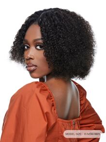 Kinky Curly 8Inch 150%-250% Density Extra Short V Part Wig Machine Made Human Hair Natural Black Looking High Density For Women - SNatural - View 2
