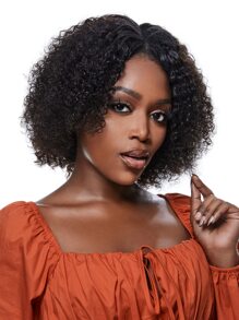 Kinky Curly 8Inch 150%-250% Density Extra Short V Part Wig Machine Made Human Hair Natural Black Looking High Density For Women - SNatural - View 3