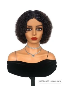 Kinky Curly 8Inch 150%-250% Density Extra Short V Part Wig Machine Made Human Hair Natural Black Looking High Density For Women - SNatural - View 5