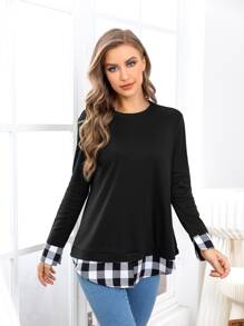 DEARCASE Buffalo Plaid Split Cuff Tee - Black - View 1