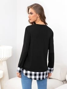 DEARCASE Buffalo Plaid Split Cuff Tee - Black - View 2