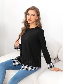 DEARCASE Buffalo Plaid Split Cuff Tee - Black - View 4