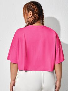 SHEIN EZwear Plus Solid Drop Shoulder Tee - Hot Pink - View 2