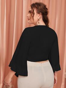 SHEIN VCAY áo nữ kích thước lớn Xù Thắt nơ trước màu trơn Gợi cảm - màu đen - Xem 2