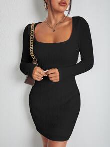SHEIN Privé Đầm Cắt ra màu trơn Thanh lịch - màu đen - Xem 5