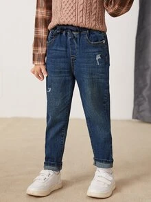 Niños Jeans desgarro con bolsillo oblicuo - Azul lavado oscuro - Ver 3