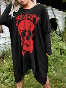ROMWE PUNK Đầm Plus Size Bất đối xứng Lá thư Đồ họa Giải trí - màu đen - Xem 4