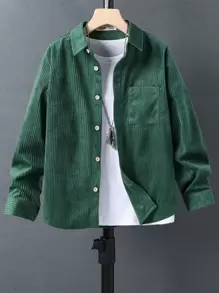 SHEIN Tween Boy Pocket Patched Shirt Without Tee - Dark Green - View 1