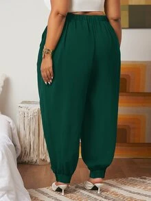 SHEIN CURVE+ Plus Slant Pocket Carrot Trousers - Dark Green - View 2