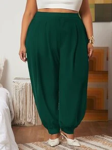 SHEIN CURVE+ Plus Slant Pocket Carrot Trousers - Dark Green - View 5
