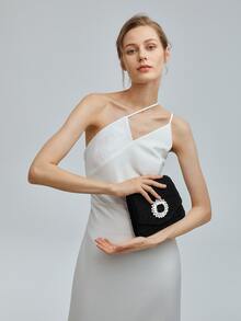 MOTF PREMIUM MINI RHINESTONE DECOR VELVET SQUARE BAG - Black - View 5