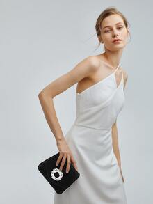 MOTF PREMIUM MINI RHINESTONE DECOR VELVET SQUARE BAG - Black - View 10