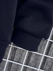 男士雙色抽繩加絨內裏連帽衫 - 藏蓝色 - 查看 6