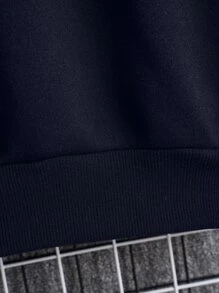 男士雙色抽繩加絨內裏連帽衫 - 藏蓝色 - 查看 4