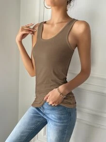 SHEIN Tall Top tank unicolor de cuello scoop - Marrón Mocha - Ver 3
