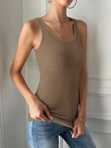 SHEIN Tall Top tank unicolor de cuello scoop - Marrón Mocha - Ver 4