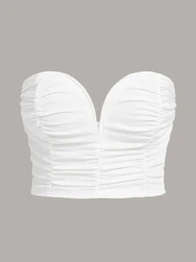 SHEIN ICON 大碼褶邊抹胸上衣 - 白色 - 查看 1