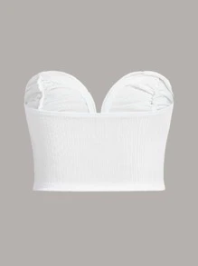 SHEIN ICON 大碼褶邊抹胸上衣 - 白色 - 查看 2