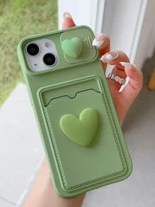 Valentines Green Pull-And-Slide Transparent Double Heart-Shaped Pendant Picture Frame Card Holder Phone Case Compatible With Iphone