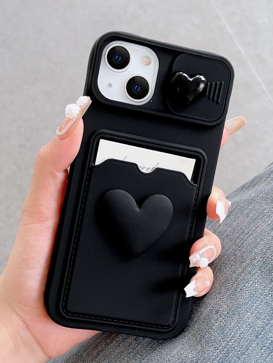 Funda protectora deslizante con marco de fotos de corazón transparente dual, compatible con teléfonos Apple, resistente al agua, a los golpes, a las caídas y a los arañazos - Negro - Ver 1