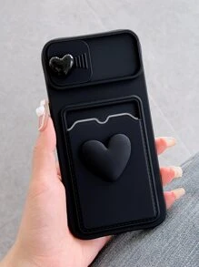Funda protectora deslizante con marco de fotos de corazón transparente dual, compatible con teléfonos Apple, resistente al agua, a los golpes, a las caídas y a los arañazos - Negro - Ver 2