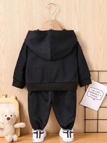 Baby Boy Heart & Slogan Graphic Hoodie & Sweatpants - Black - View 2