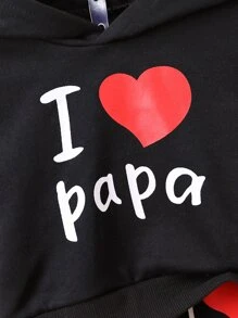 Baby Boy Heart & Slogan Graphic Hoodie & Sweatpants - Black - View 3