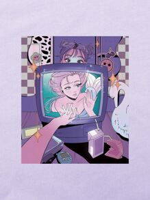 angelcry3 Camiseta con estampado de dibujos animados - Lila Púrpura - Ver 3