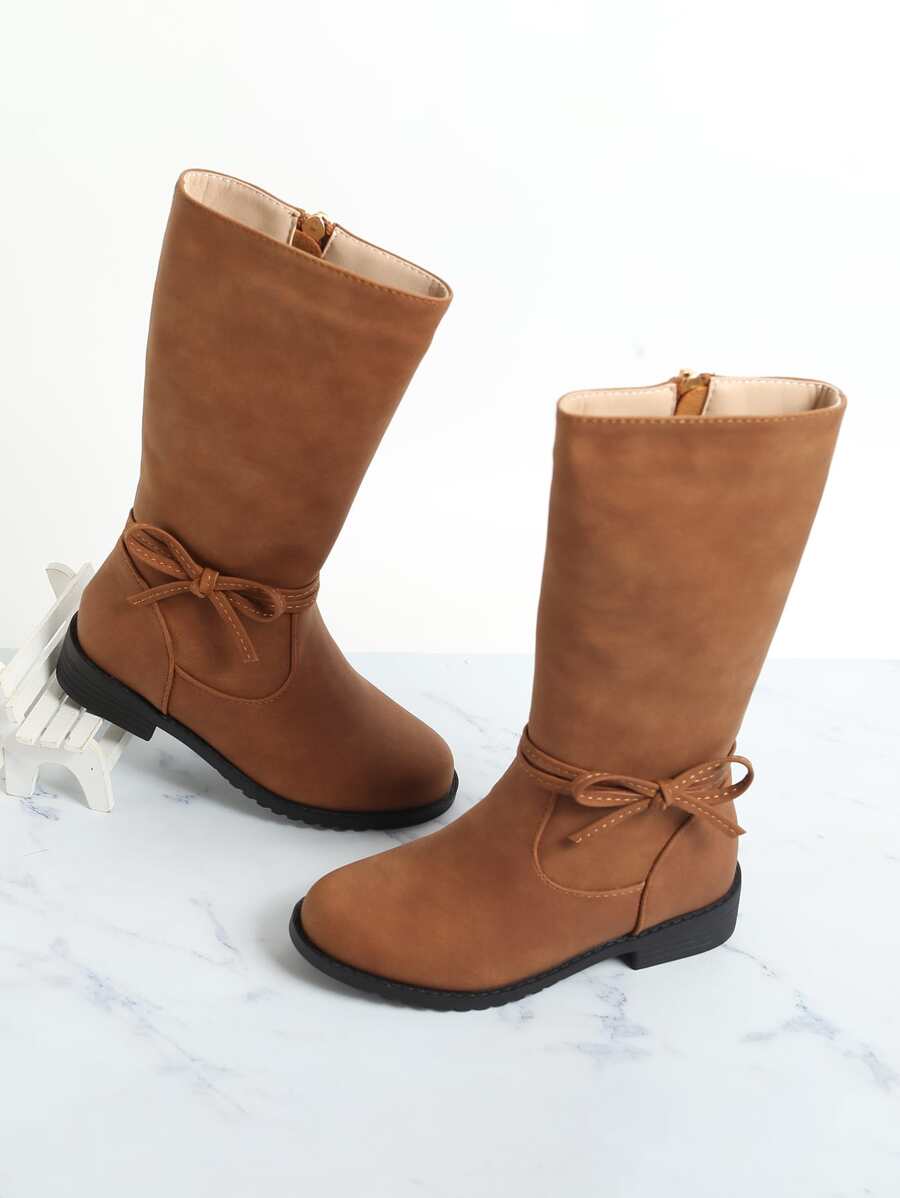 Girls Bow Decor Combat Boots - Brown - View 1