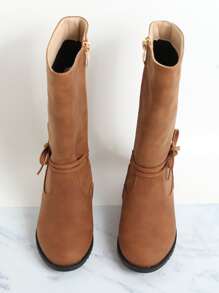Girls Bow Decor Combat Boots - Brown - View 2