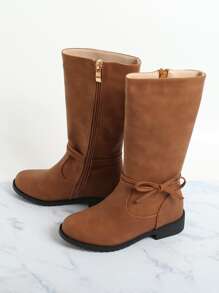 Girls Bow Decor Combat Boots - Brown - View 4