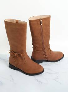 Girls Bow Decor Combat Boots - Brown - View 5