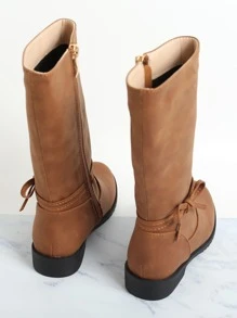 Girls Bow Decor Combat Boots - Brown - View 6