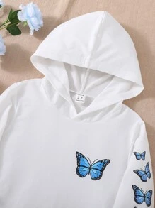 青少女蝴蝶印花帶帽t恤 - 白色 - 查看 4