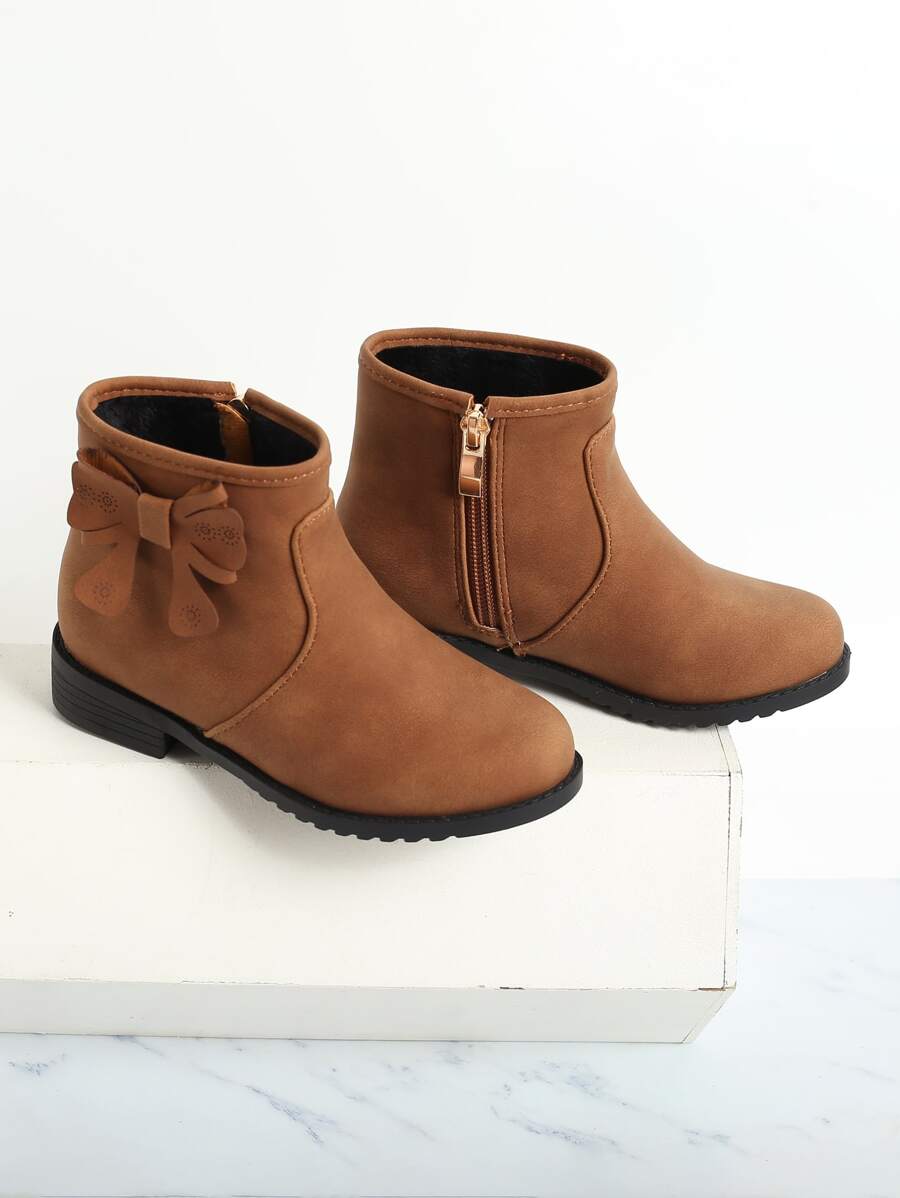 Girls Bow Decor Combat Boots - Brown - View 1