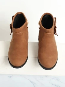 Girls Bow Decor Combat Boots - Brown - View 2