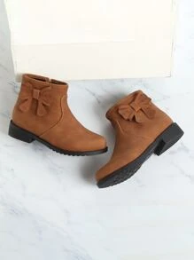 Girls Bow Decor Combat Boots - Brown - View 5